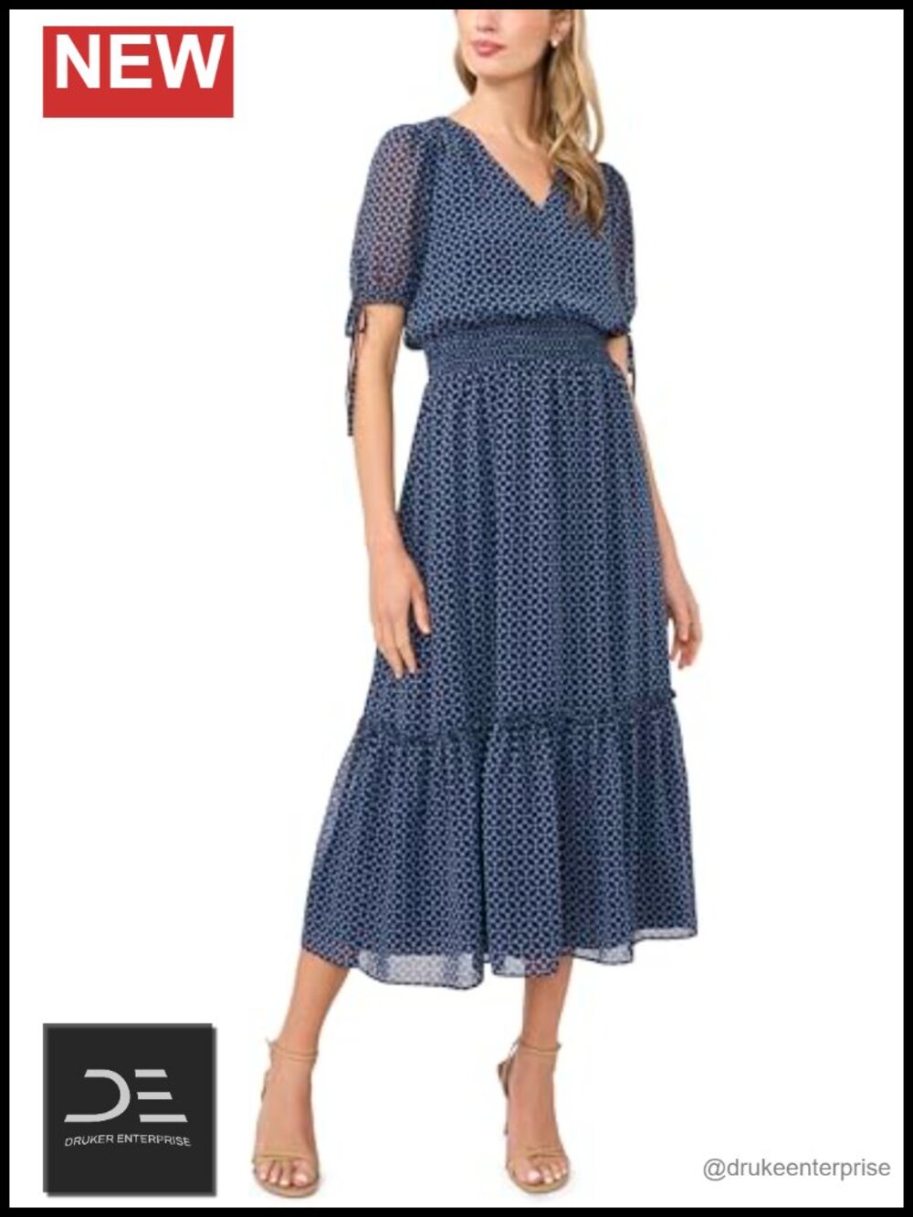 Tie Sleeve Smocked Waist Midi Dress